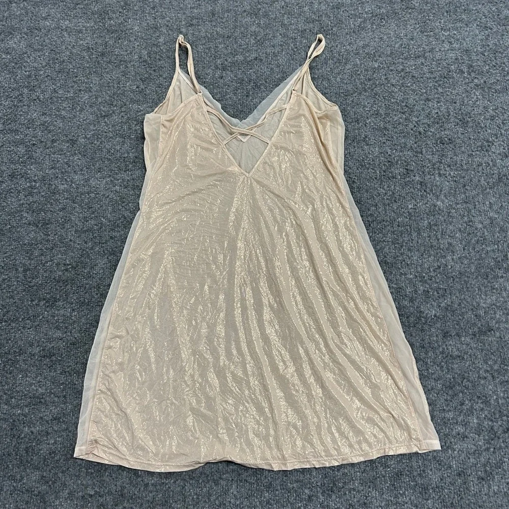 Victoria's Secret Slip Dress Womens Size S Beige Shimmer Mesh Strappy Chemise